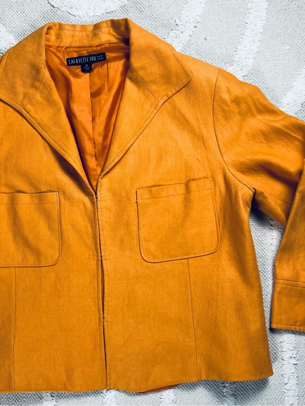 Lafayette 148 New York Orange Linen Blazer – Relaxed Cropped – Size 14